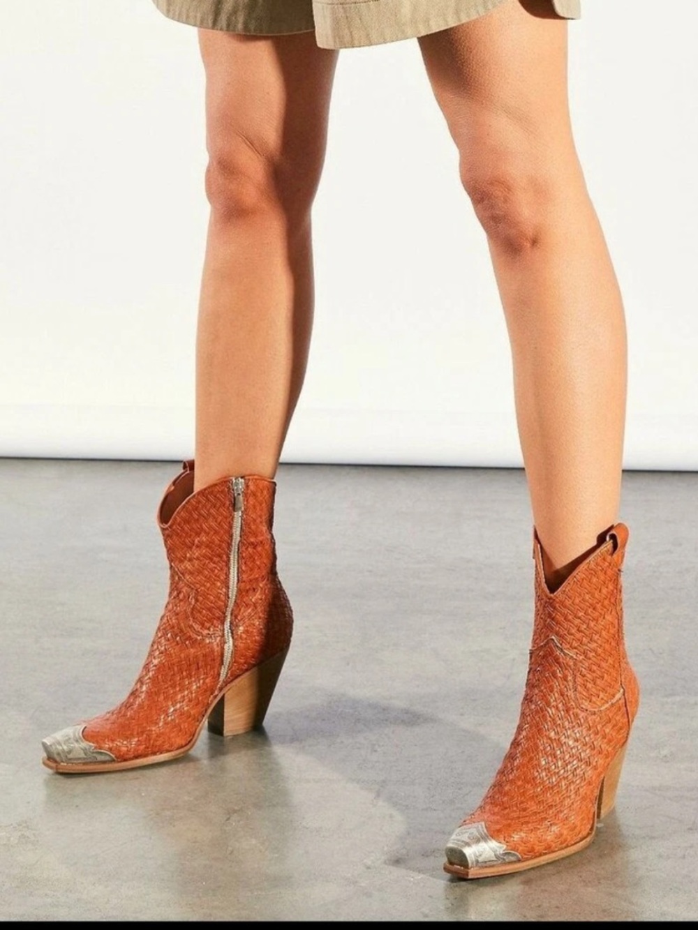 Free People Woven Brayden Western Boots Tan Leather Womens Size 40